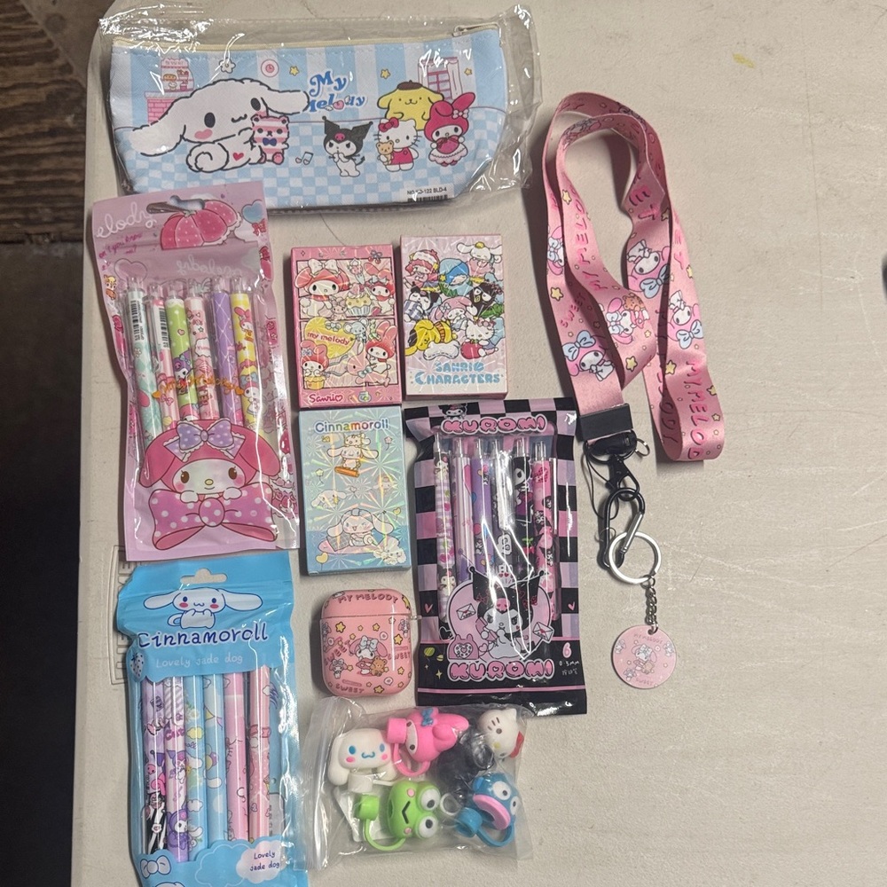 Sanrio Pink & Blue Stationery and Lanyard Set